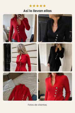 [es] Top elegante acanalado con peplum asimétrico – fotos de clientas