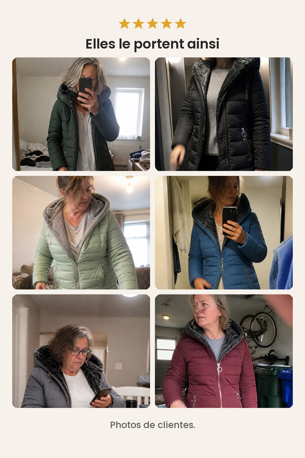 Long manteau d’hiver matelassé avec capuche en peluche – photos de clientes