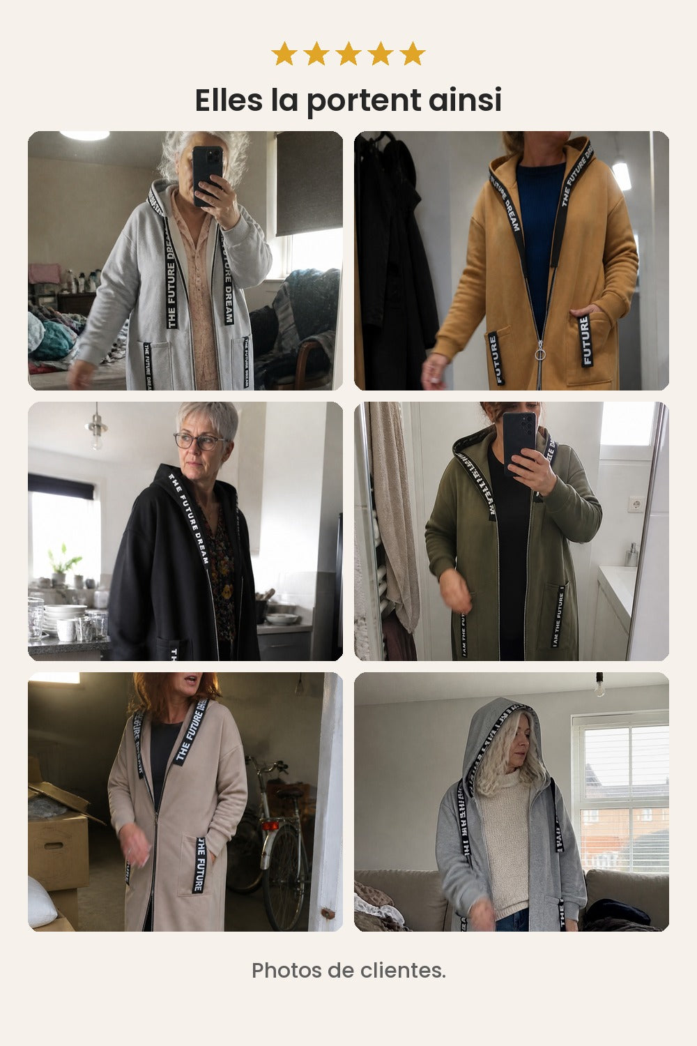 Long gilet avec capuche – photos de clientes