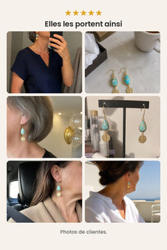 [fr] Boucles d’oreilles goutte turquoise et disque doré – photos de clientes