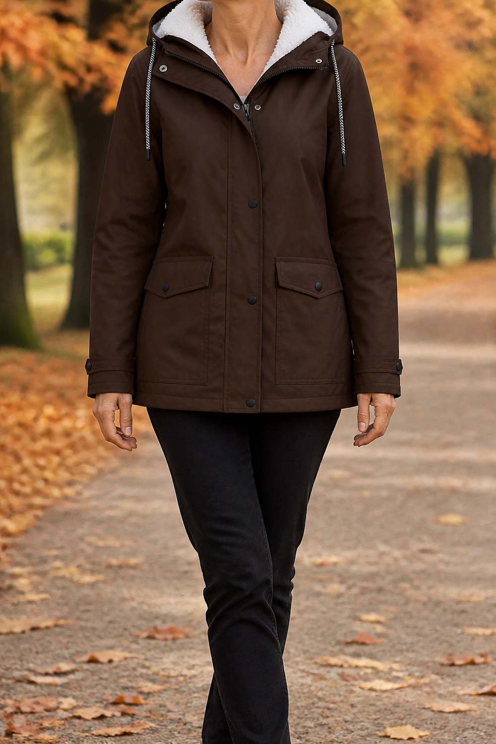 Lotte Jas met Teddykap in Bruin – wandelend in het herfstpark