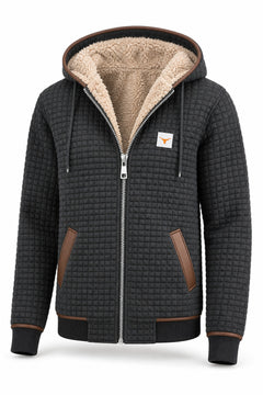 Sandra | Sherpa-Voering Gequilt Zip-Up Hooded Jacket in Antraciet – productfoto op wit