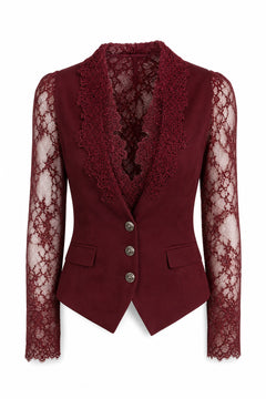 Blazer met semi-transparante kanten mouwen in Bordeaux – productfoto op wit
