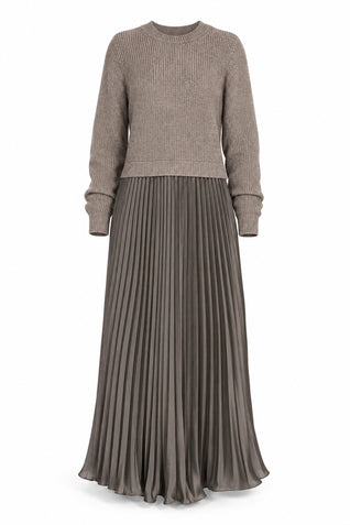 Pleated dress with knitted top
