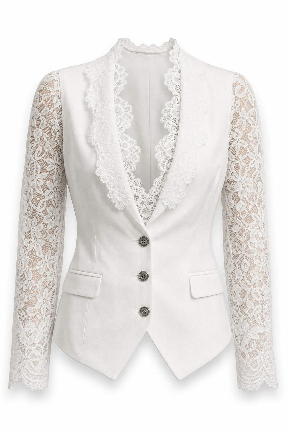 Blazer met semi-transparante kanten mouwen in Wit – productfoto op wit