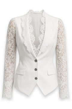 Blazer met semi-transparante kanten mouwen in Wit – productfoto op wit