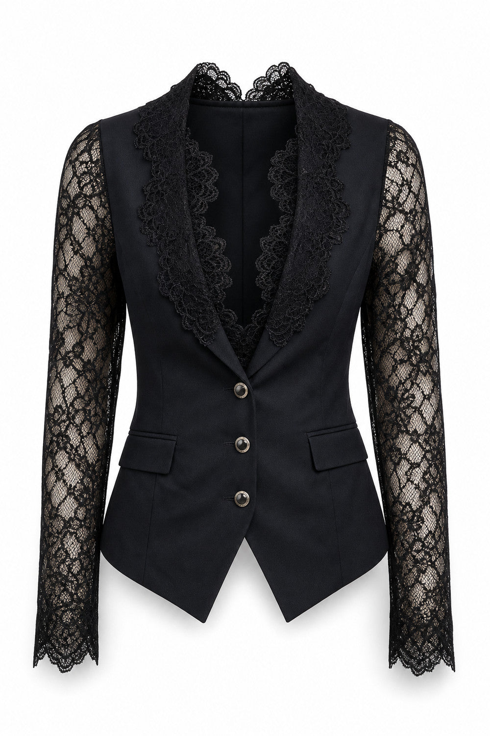 Blazer met semi-transparante kanten mouwen in Zwart – productfoto op wit