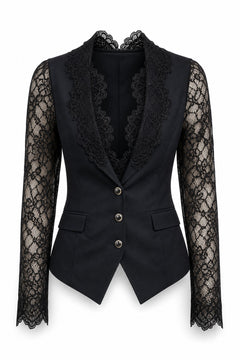 Blazer met semi-transparante kanten mouwen in Zwart – productfoto op wit