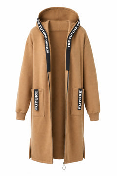 Roos Lange Vest met Kap in Camel – productfoto zonder model