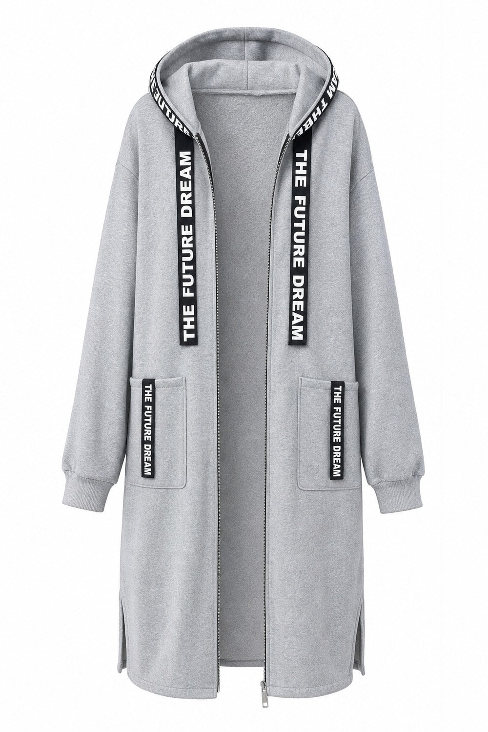 Roos Lange Vest met Kap in Grijs – productfoto zonder model