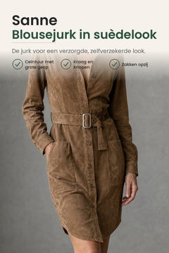 Sanne Suède Blousejurk – verkoopbeeld: de jurk voor een verzorgde look