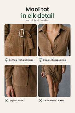 Sanne Suède Blousejurk – verkoopbeeld: details van dichtbij