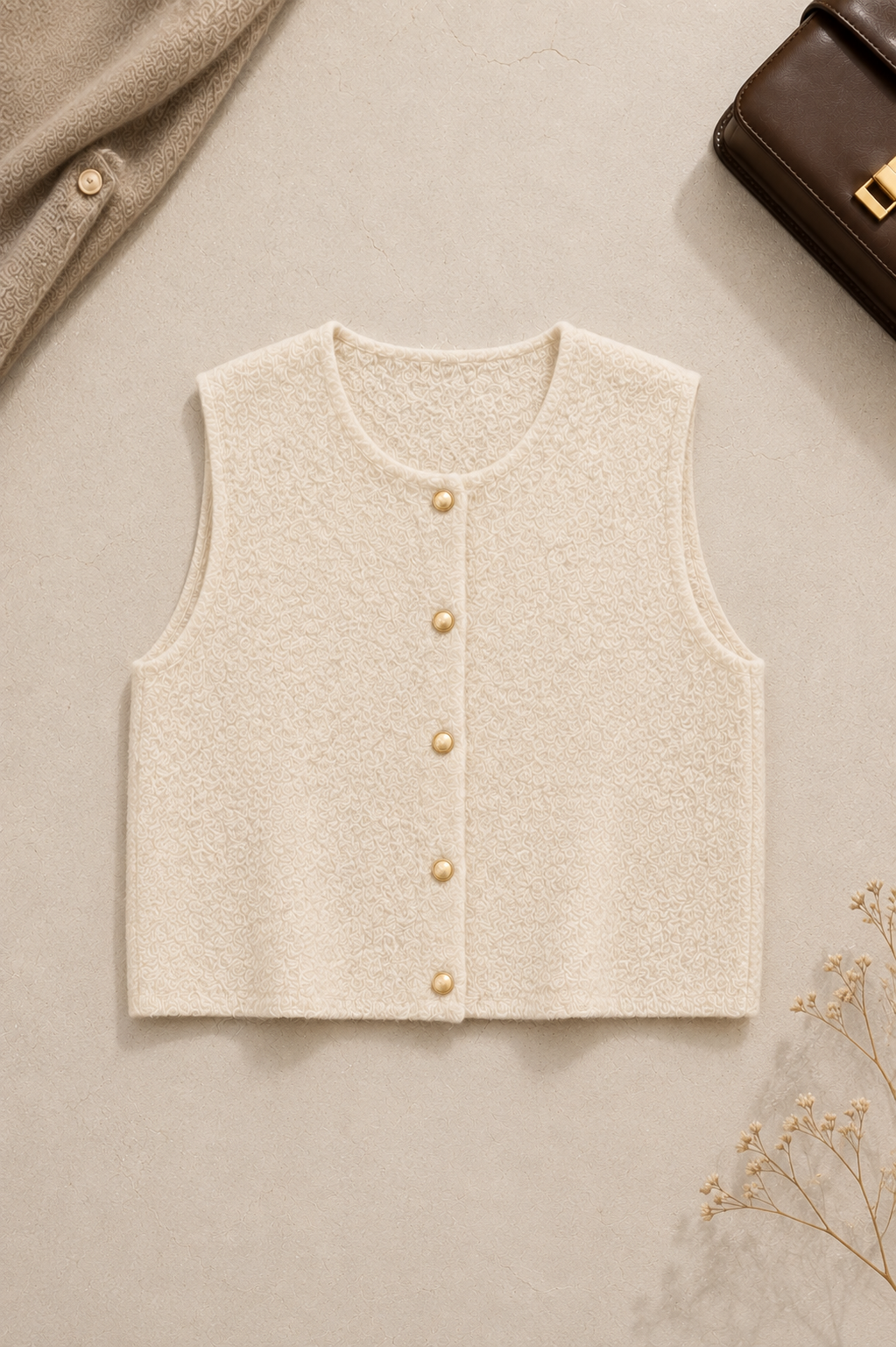 Vestje dames in het abrikooszalm, gebreide polyester – Nora Janne