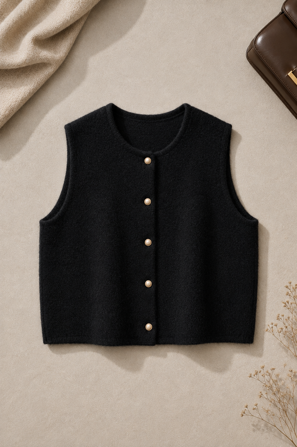 Vestje dames in het nachtzwart, gebreide polyester – Nora Janne