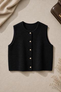 Vestje dames in het nachtzwart, gebreide polyester – Nora Janne